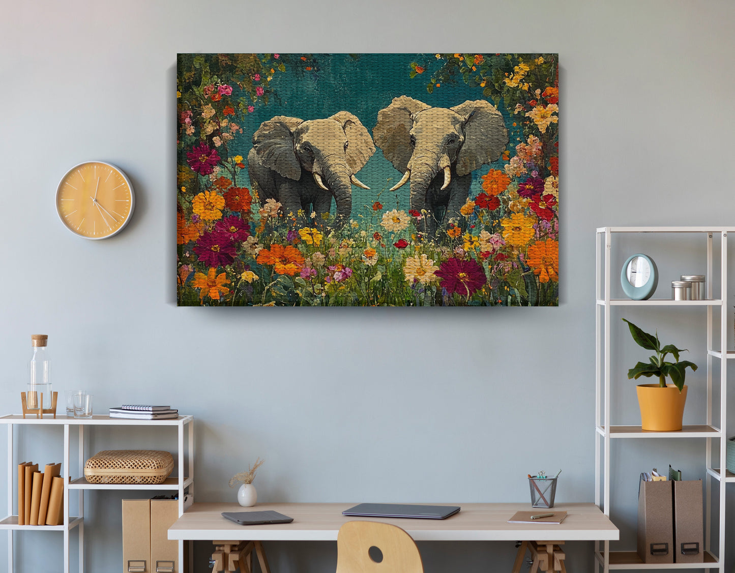 Elephant Pair Floral African American canvas print view 18