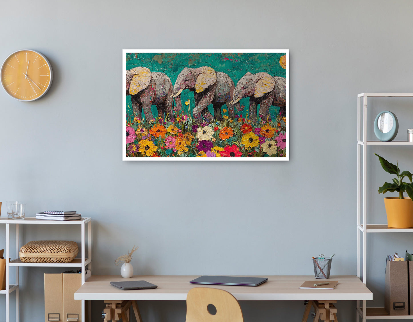 Colorful Elephant Family African American canvas print print view