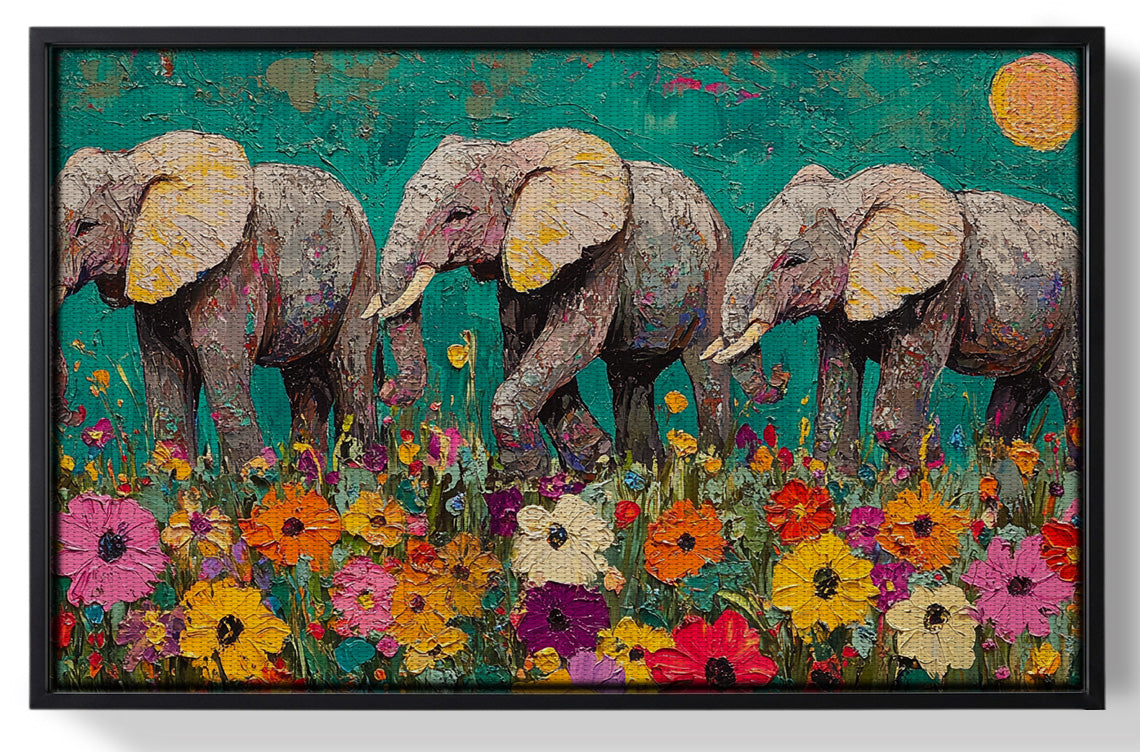 Framed Colorful Elephant Family African American canvas print for home decor