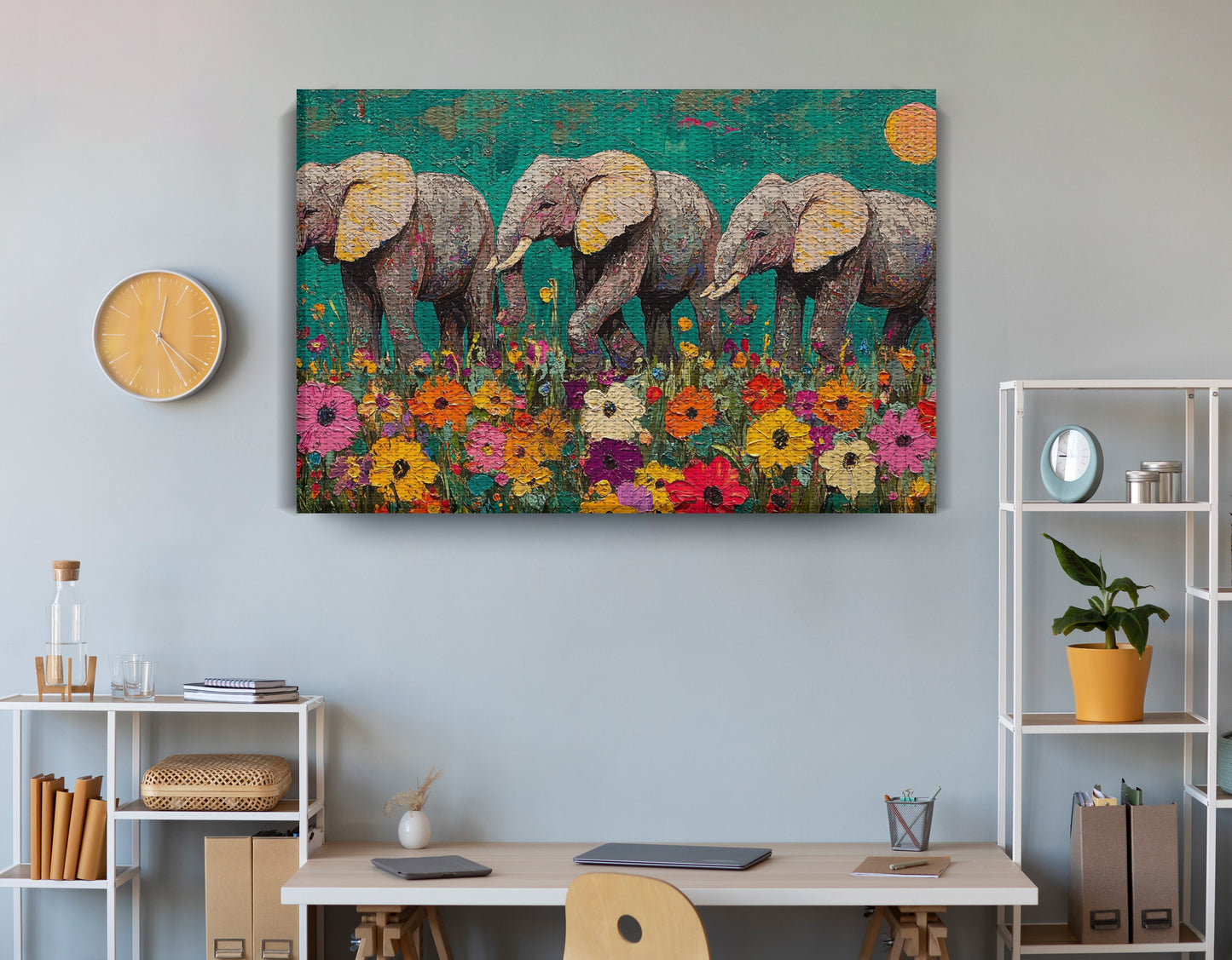 Colorful Elephant Family African American canvas print view 18