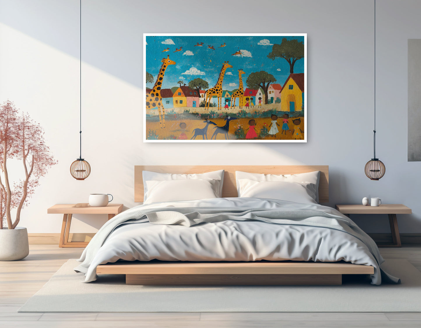 Giraffe Village Folk African American canvas print artwork view