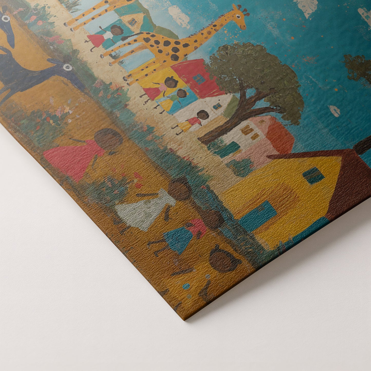Giraffe Village Folk African American canvas print artwork by MoomZee Artwork