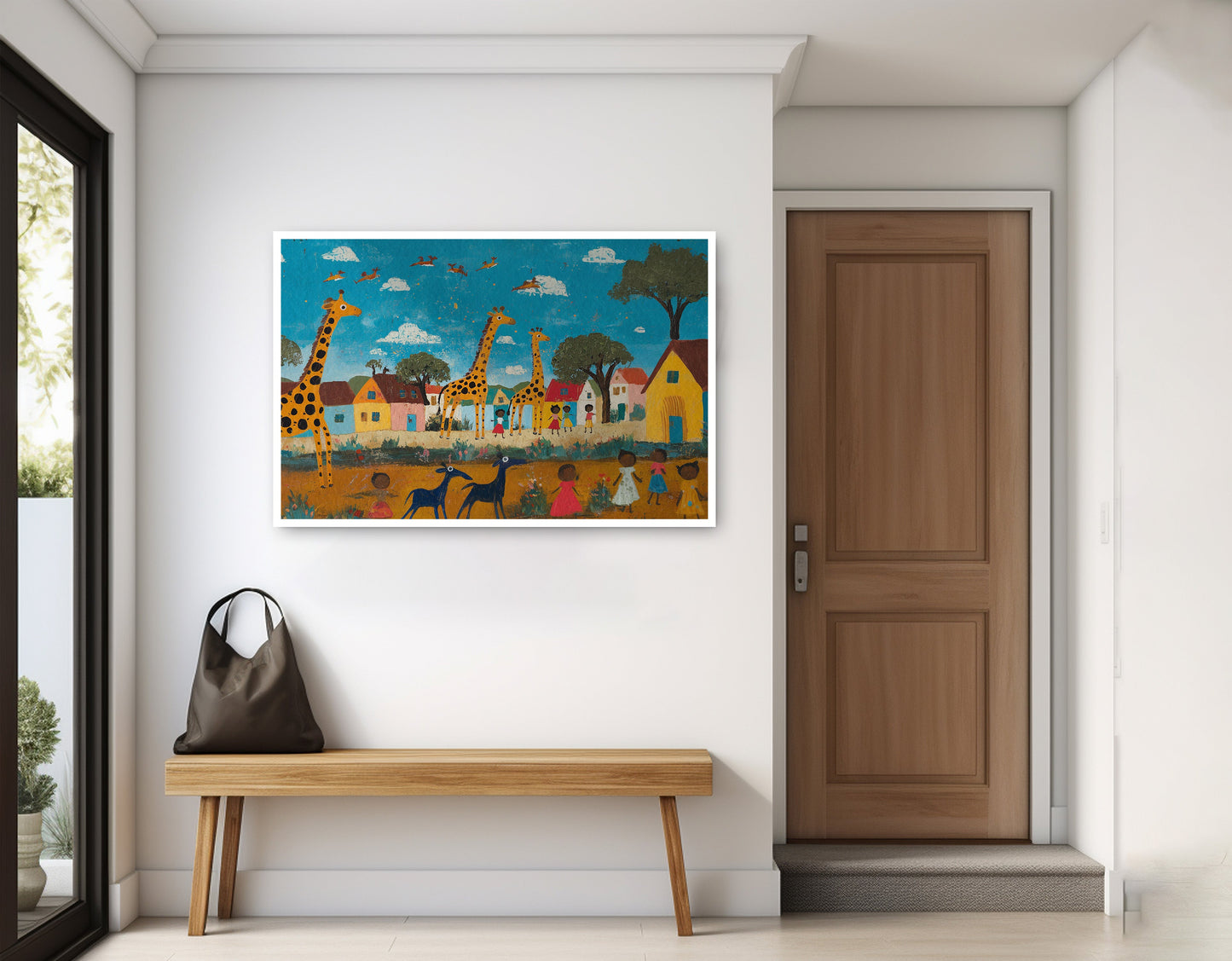 Giraffe Village Folk African American canvas print home decor view