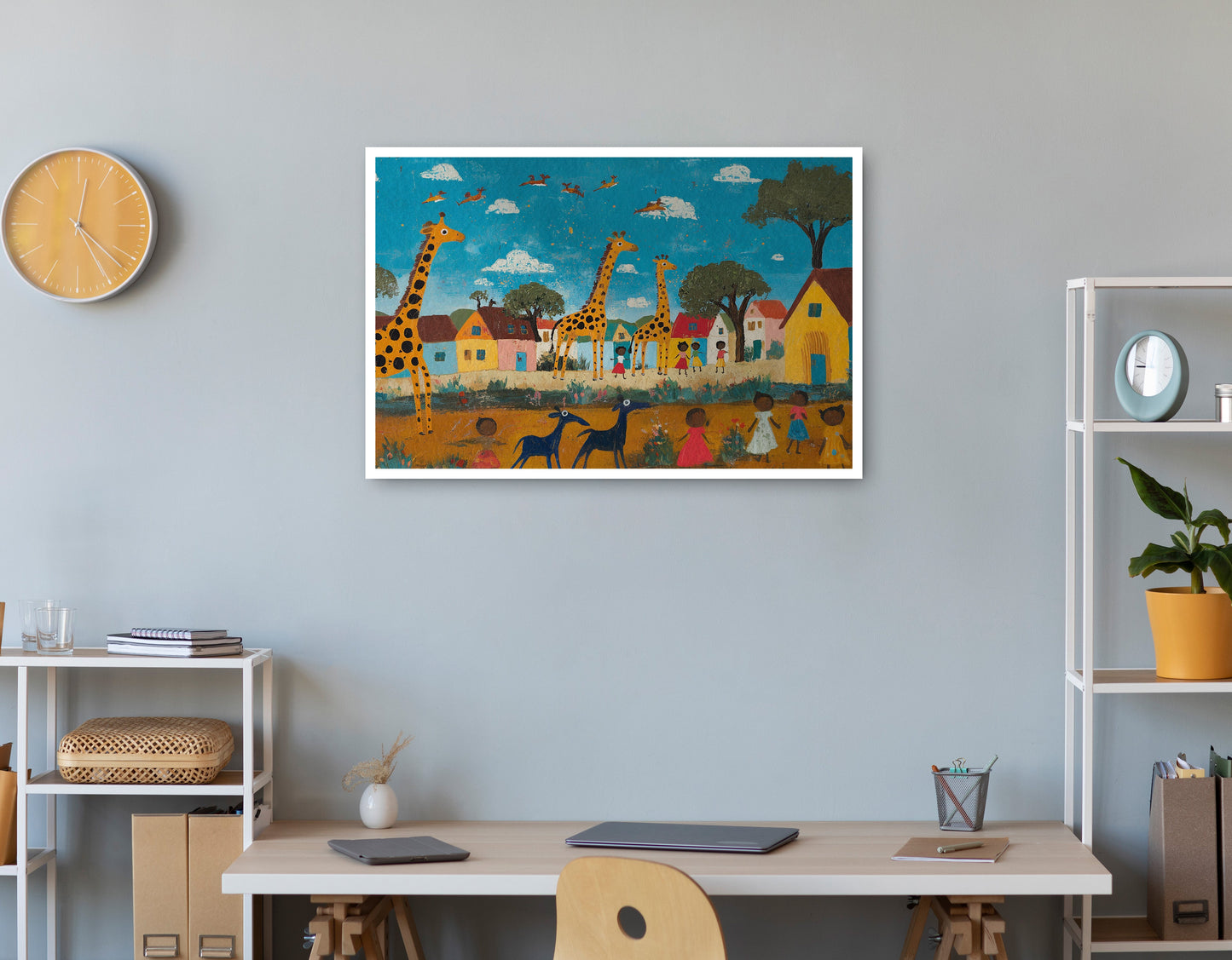 Giraffe Village Folk African American canvas print print view