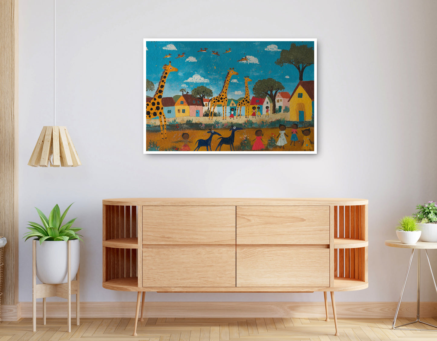 Alternate view of Giraffe Village Folk African American canvas print