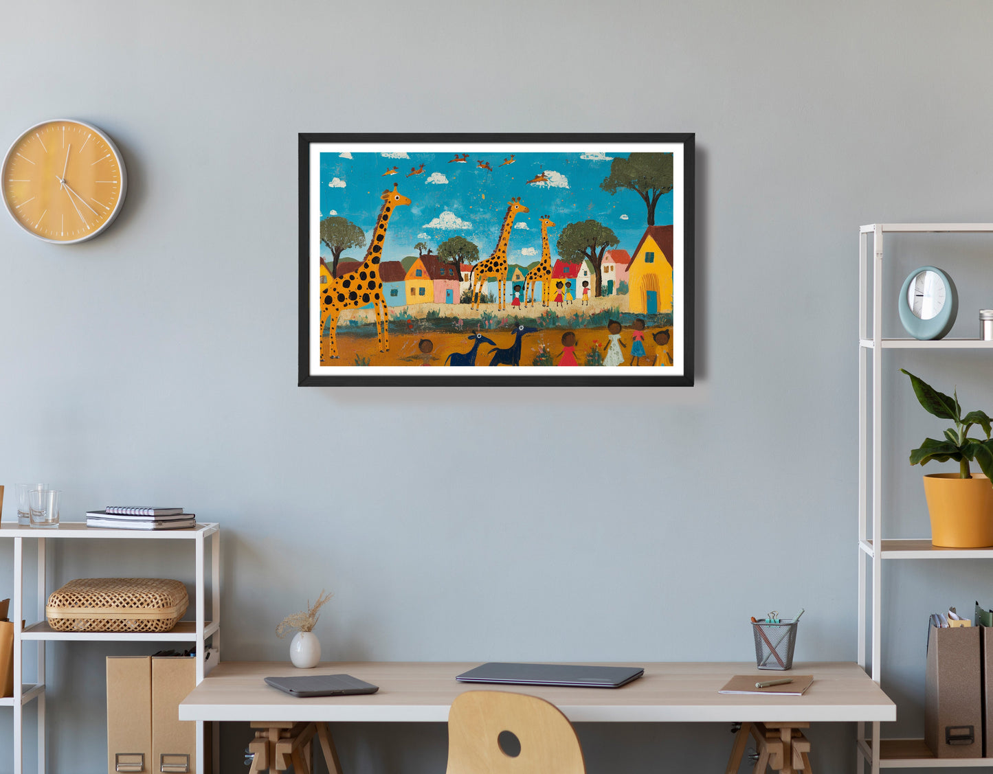 Giraffe Village Folk African American canvas print view 72