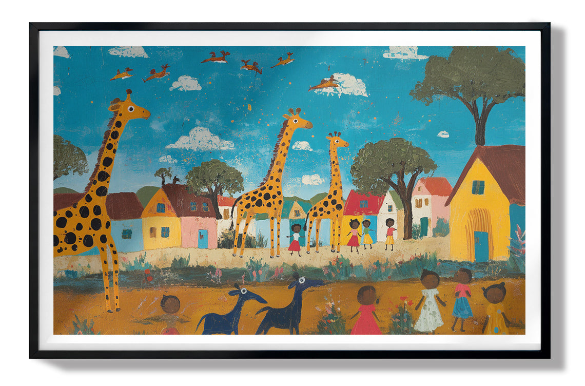 Giraffe Village Folk African American canvas print view 67