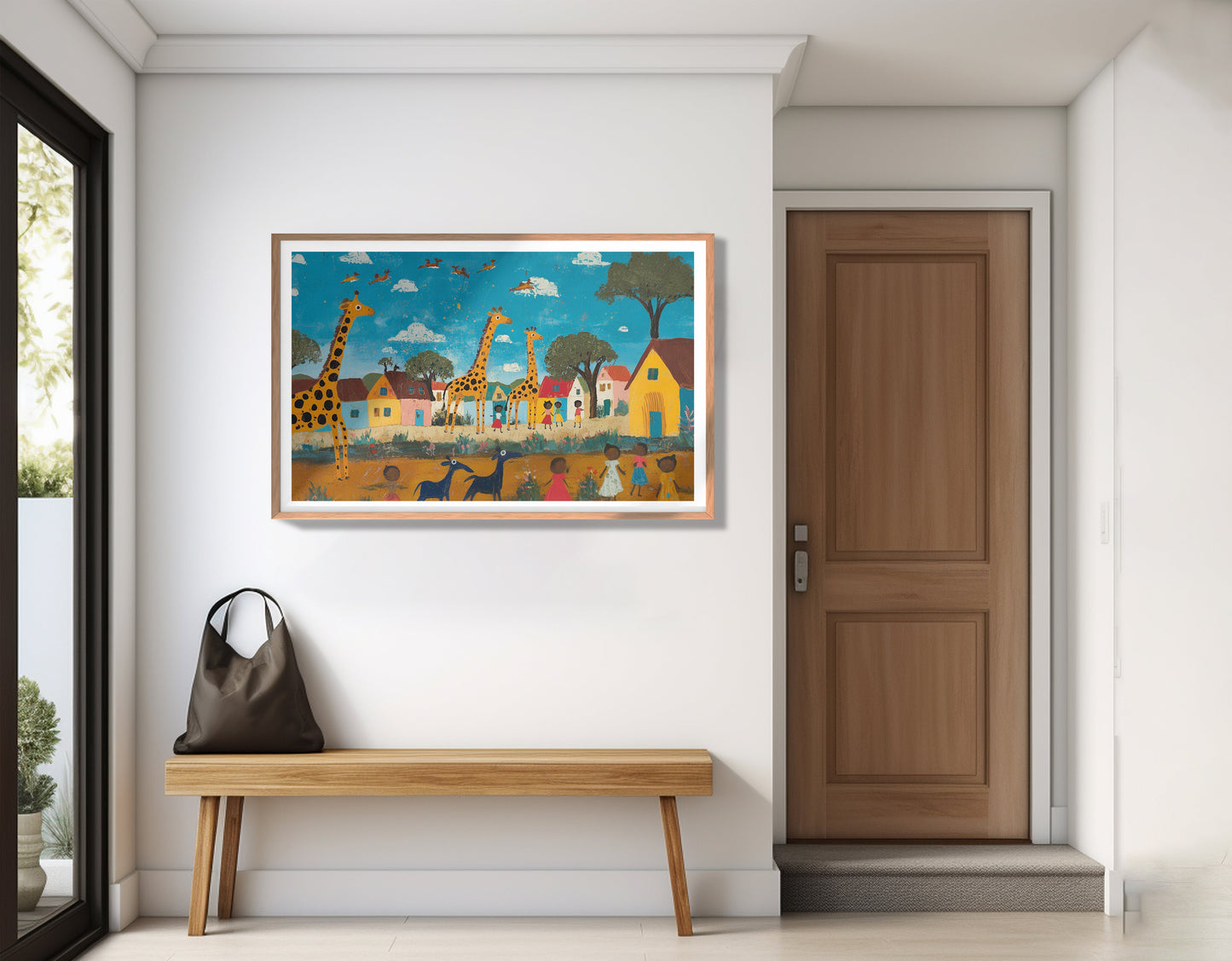 Giraffe Village Folk African American canvas print view 83