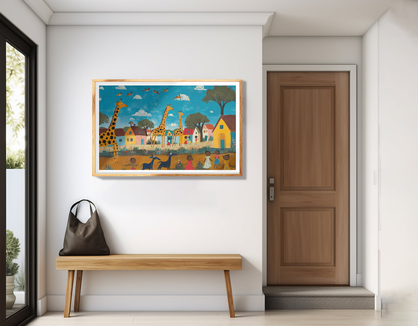 Giraffe Village Folk African American canvas print view 77