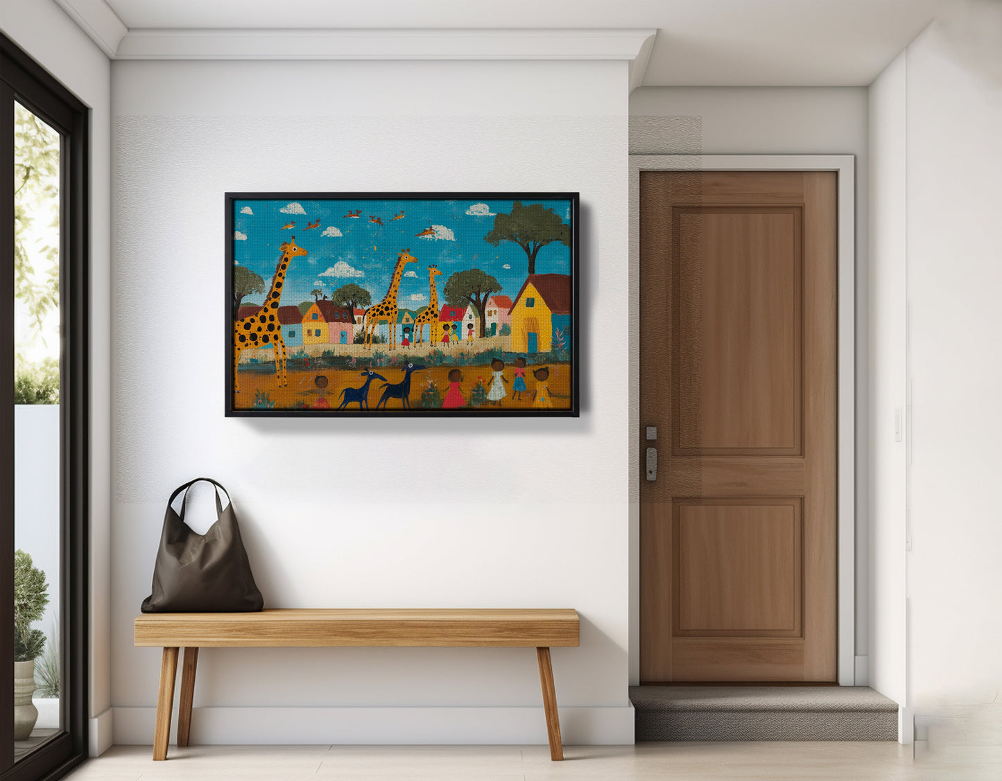 Giraffe Village Folk African American canvas print view 29