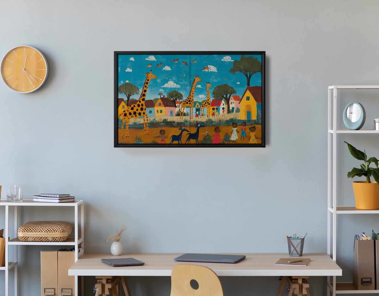 Giraffe Village Folk African American canvas print view 30