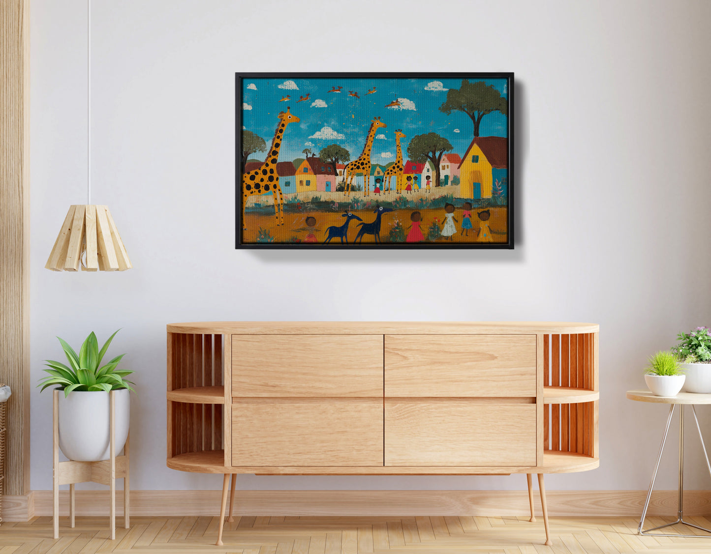 Giraffe Village Folk African American canvas print view 26