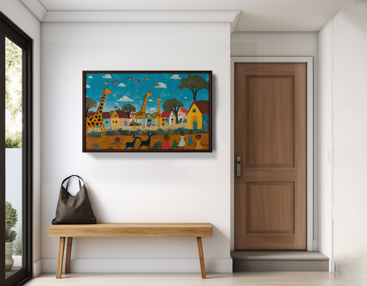 Giraffe Village Folk African American canvas print view 35