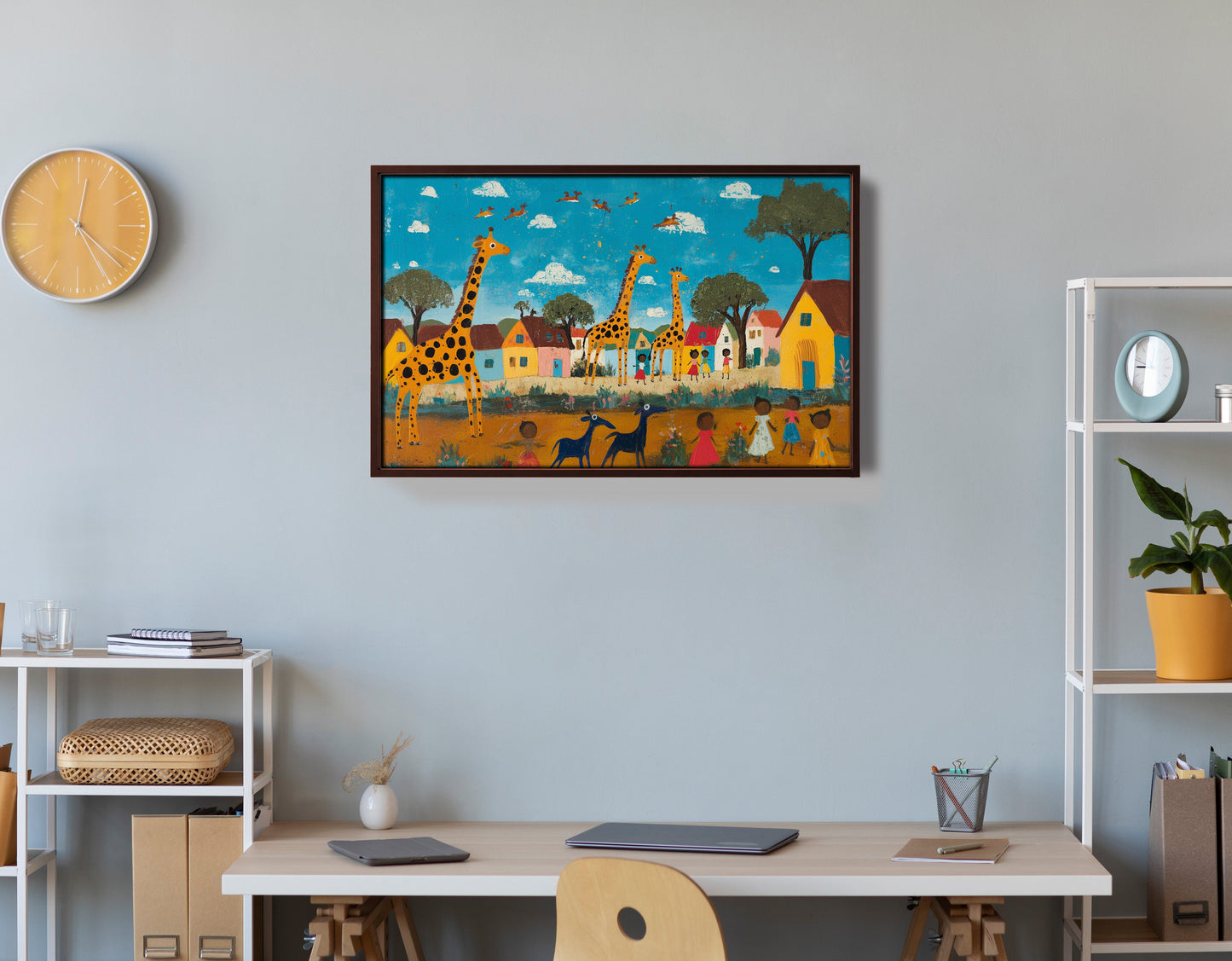 Giraffe Village Folk African American canvas print view 36