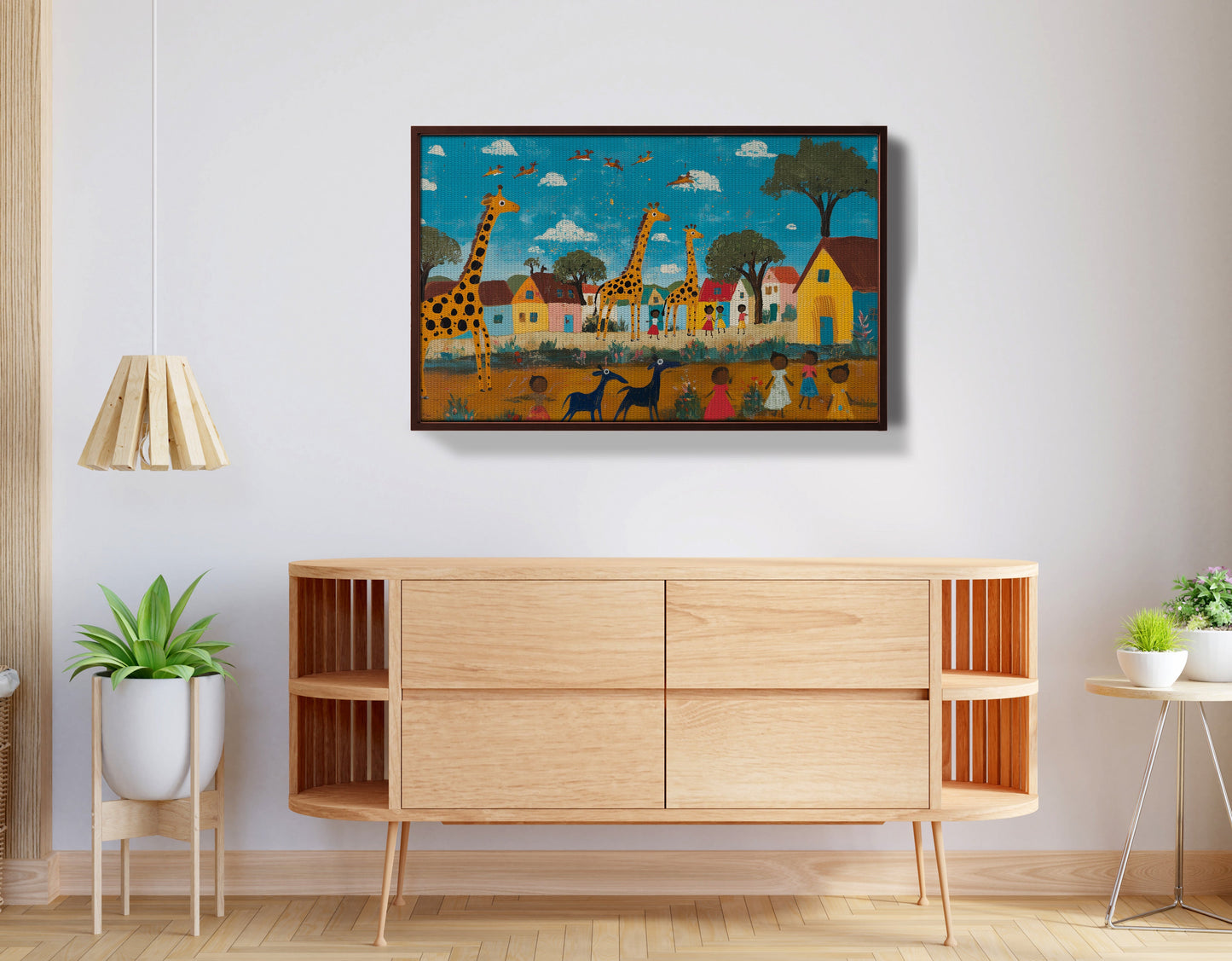 Giraffe Village Folk African American canvas print view 32