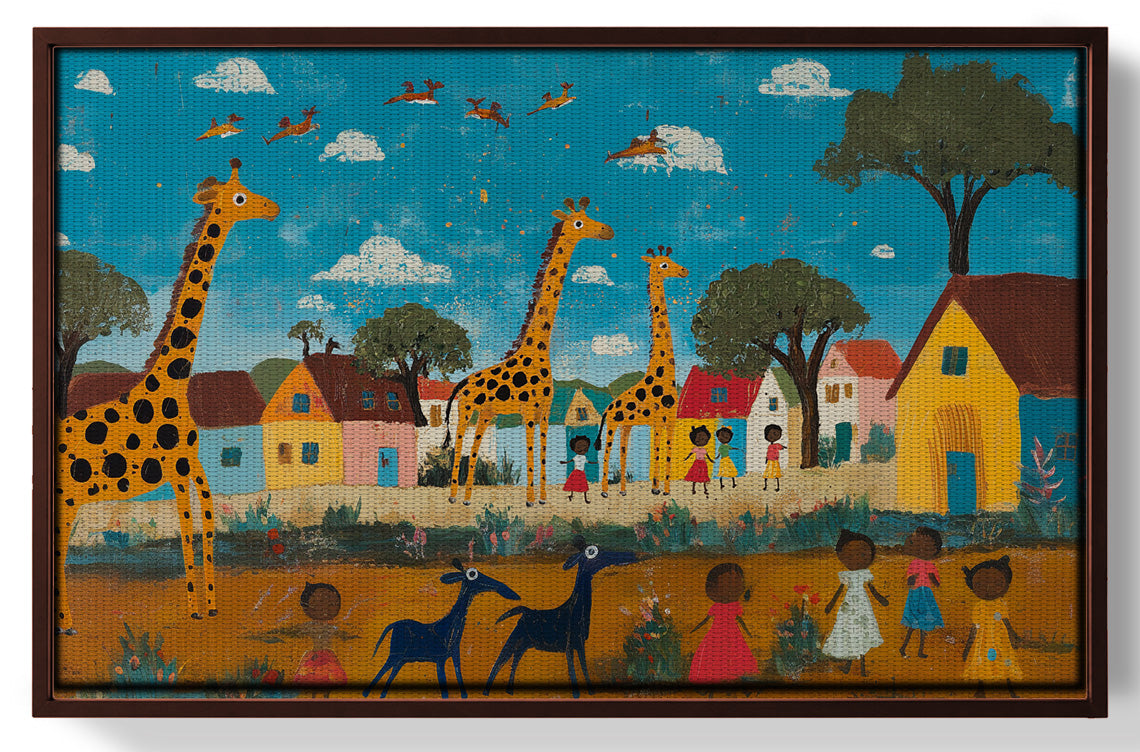Giraffe Village Folk African American canvas print view 31