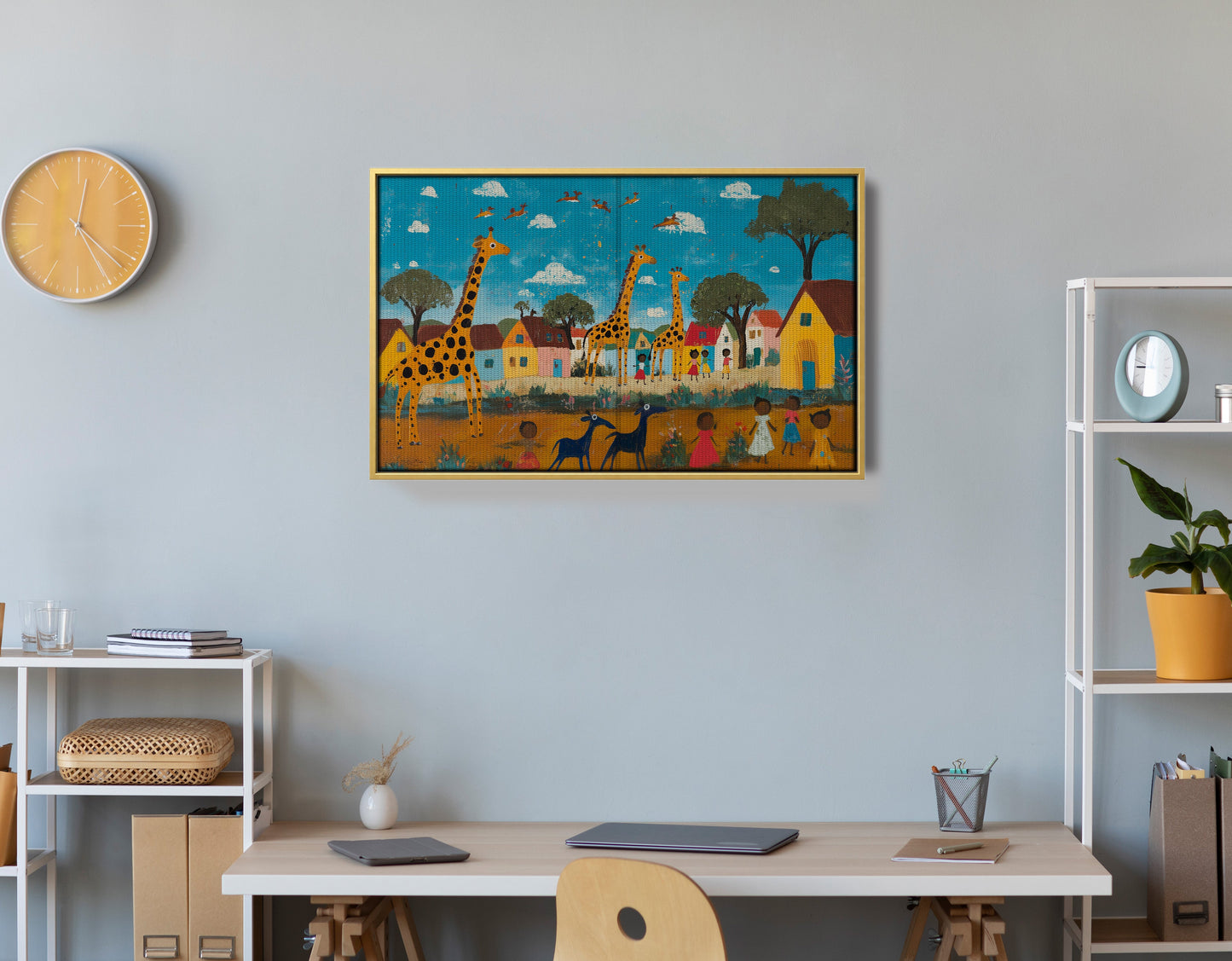 Giraffe Village Folk African American canvas print view 42