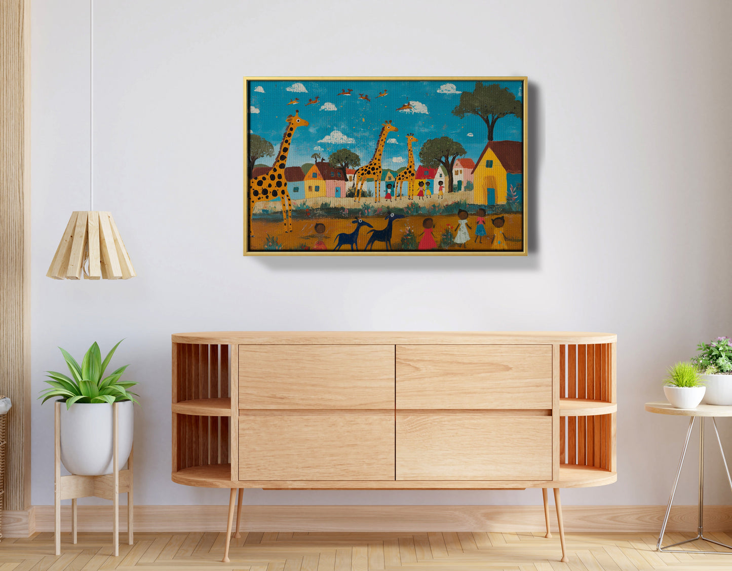 Giraffe Village Folk African American canvas print view 38