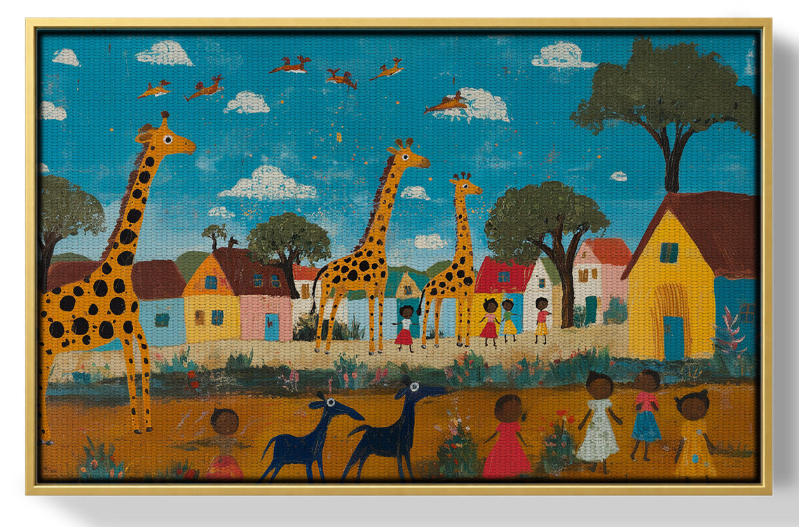 Giraffe Village Folk African American canvas print view 37