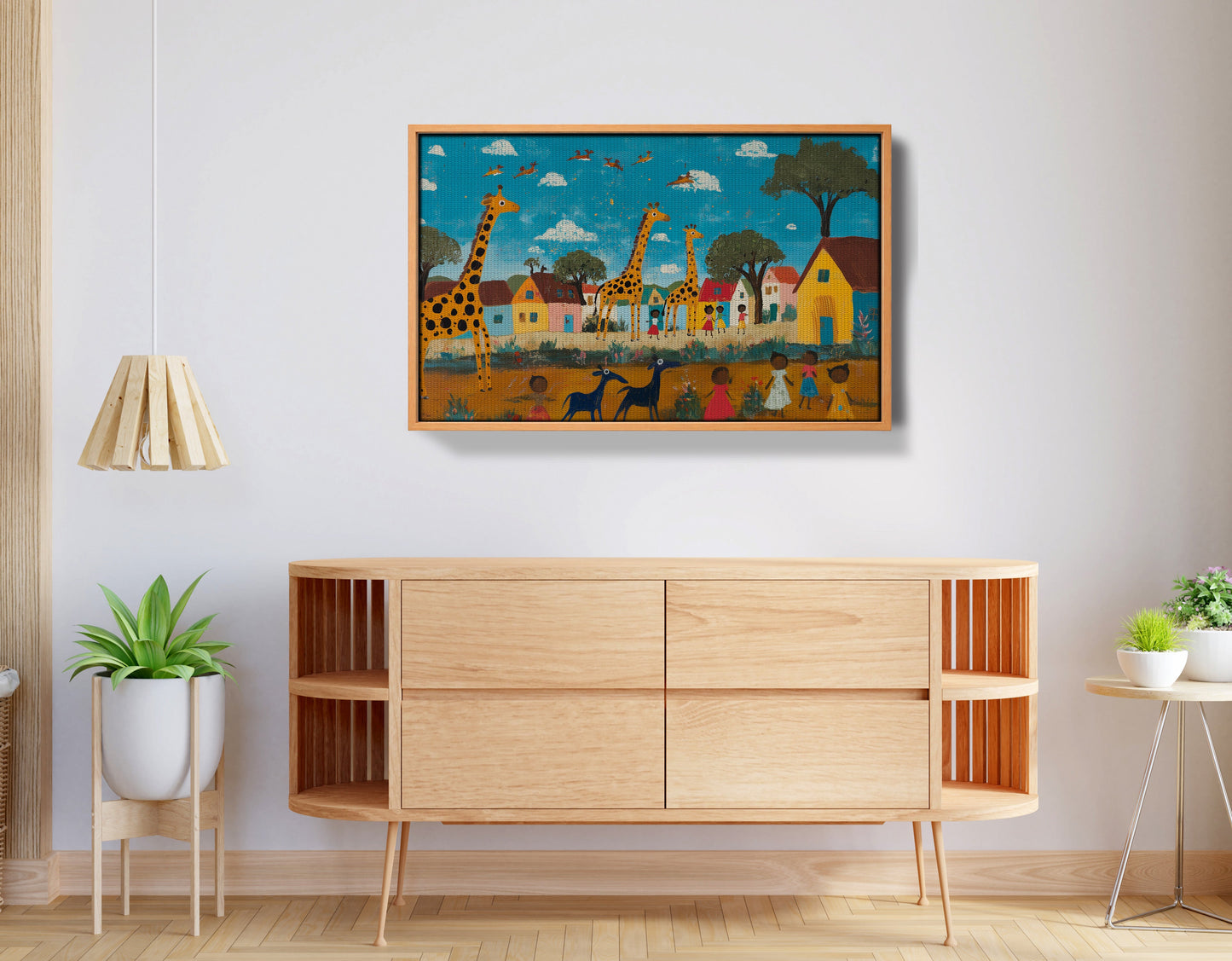 Giraffe Village Folk African American canvas print view 44
