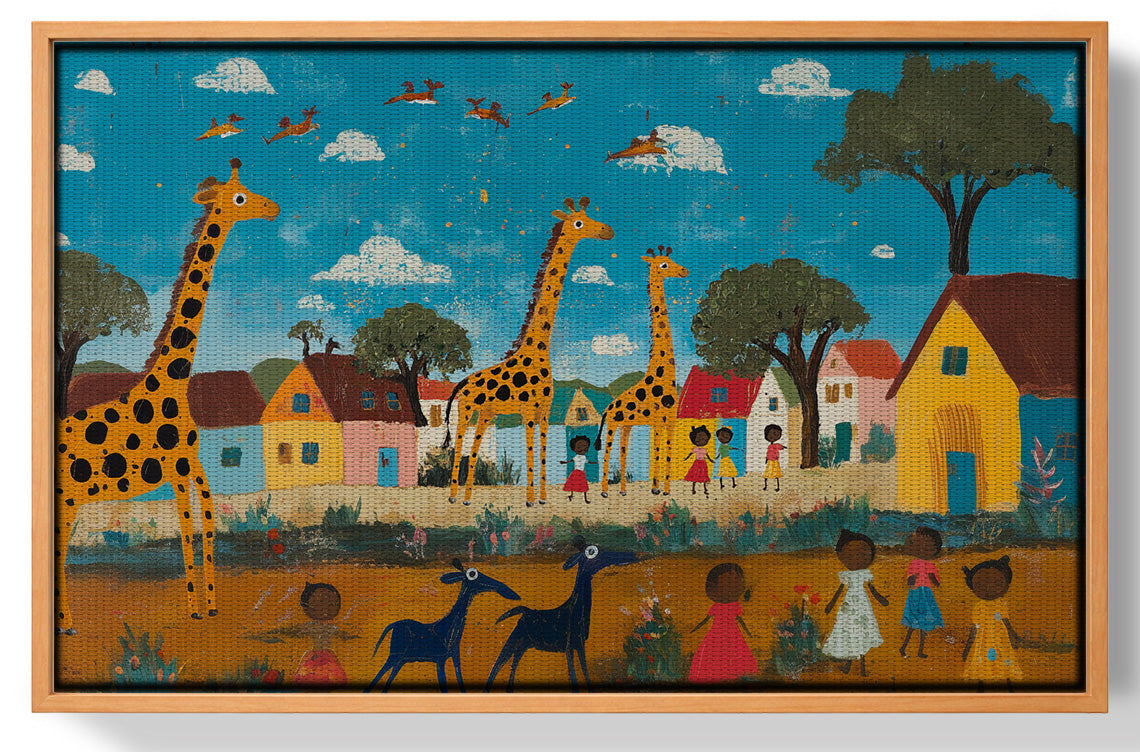 Giraffe Village Folk African American canvas print view 43