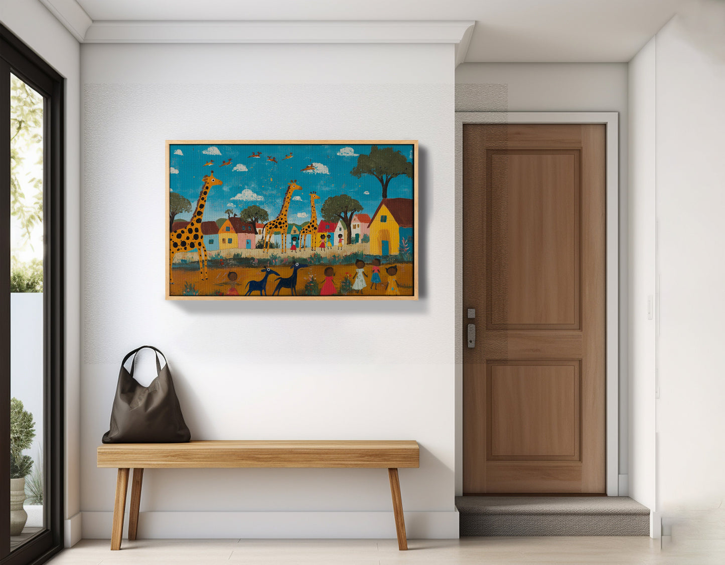 Giraffe Village Folk African American canvas print view 53