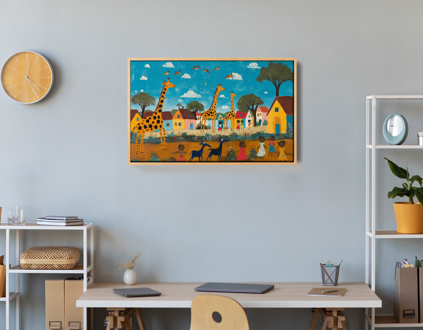 Giraffe Village Folk African American canvas print view 54