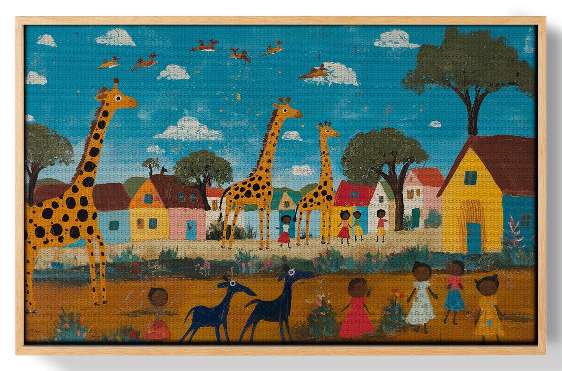 Giraffe Village Folk African American canvas print view 49