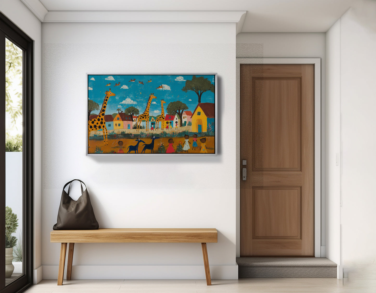 Giraffe Village Folk African American canvas print view 59
