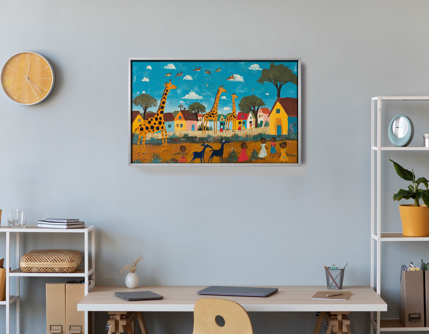 Giraffe Village Folk African American canvas print view 60