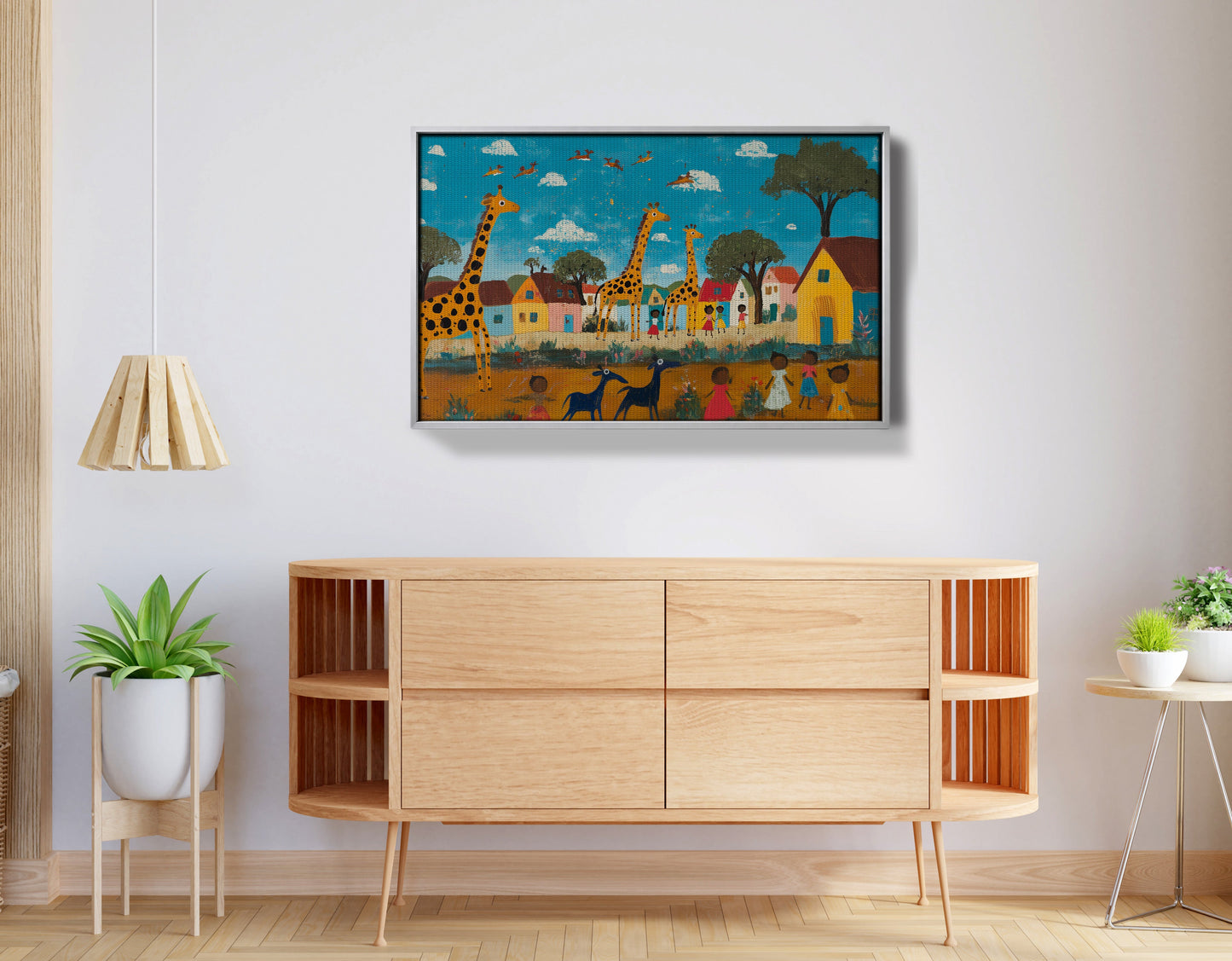 Giraffe Village Folk African American canvas print view 56