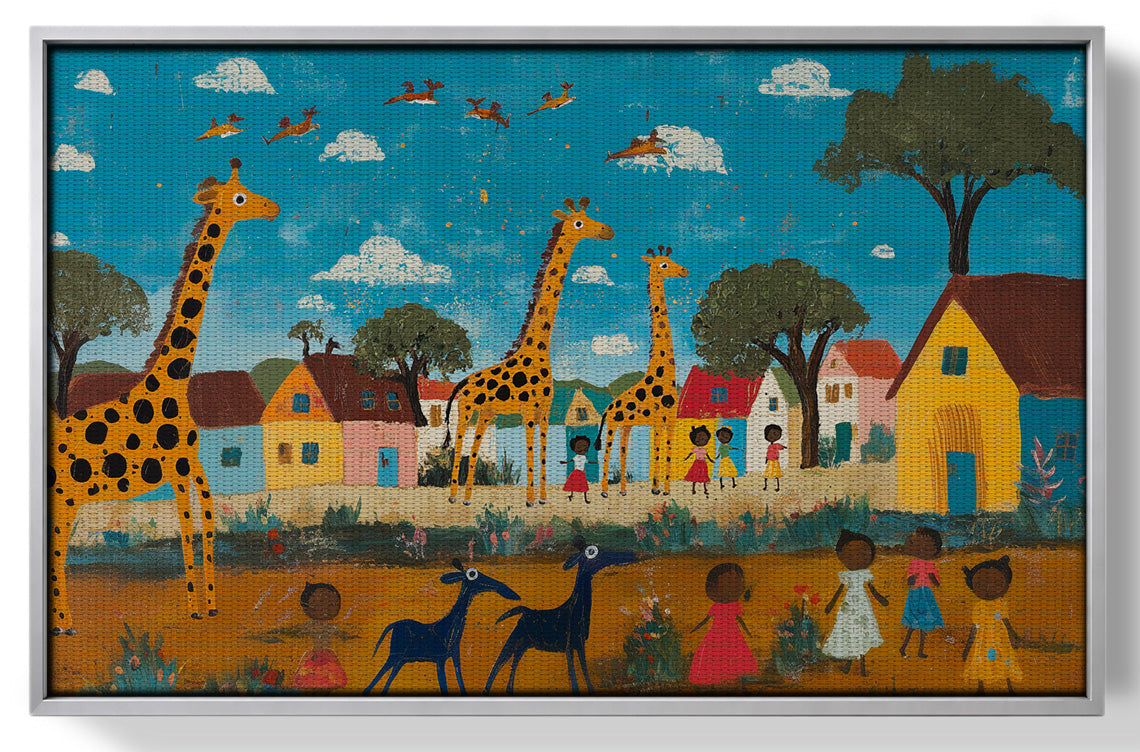 Giraffe Village Folk African American canvas print view 55