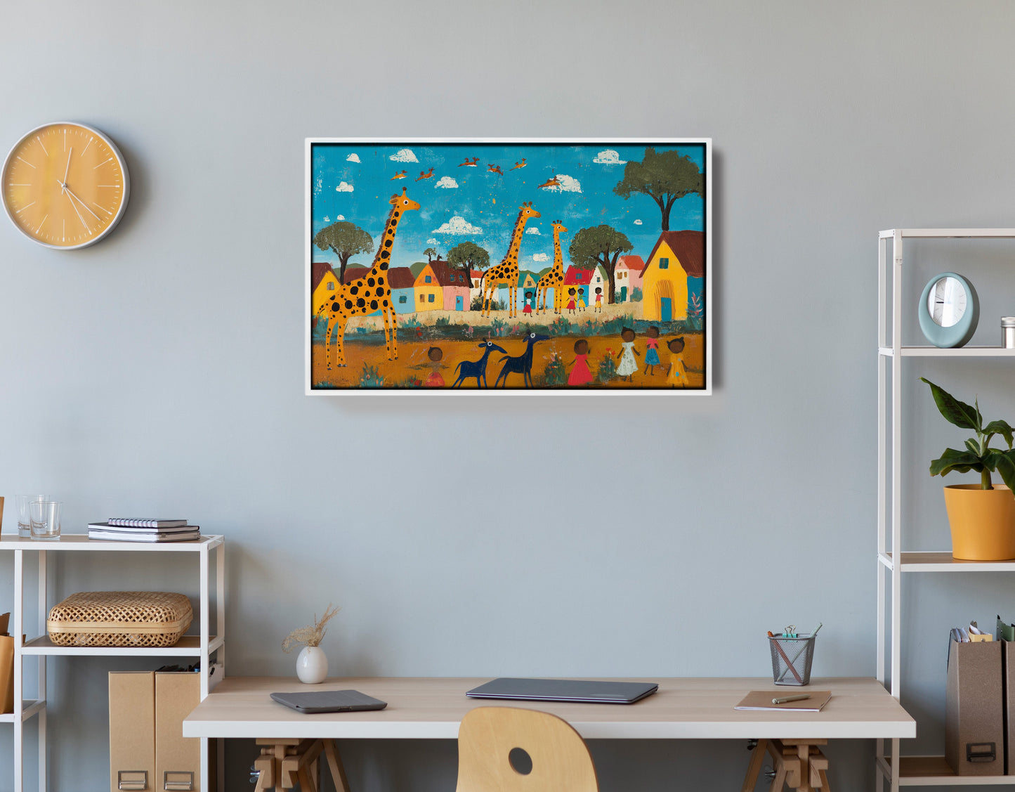 Giraffe Village Folk African American canvas print view 66