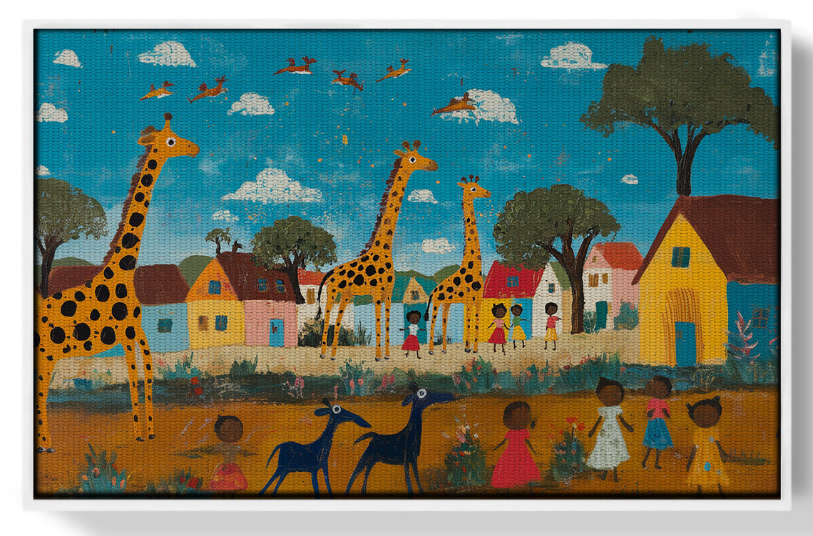 Giraffe Village Folk African American canvas print view 61