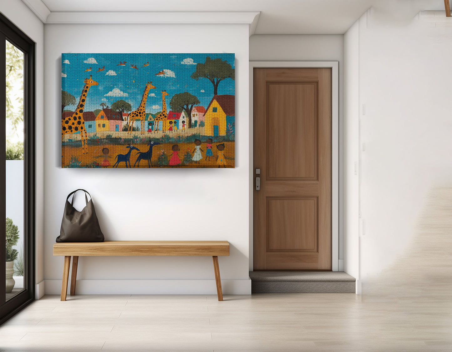 Giraffe Village Folk African American canvas print view 17