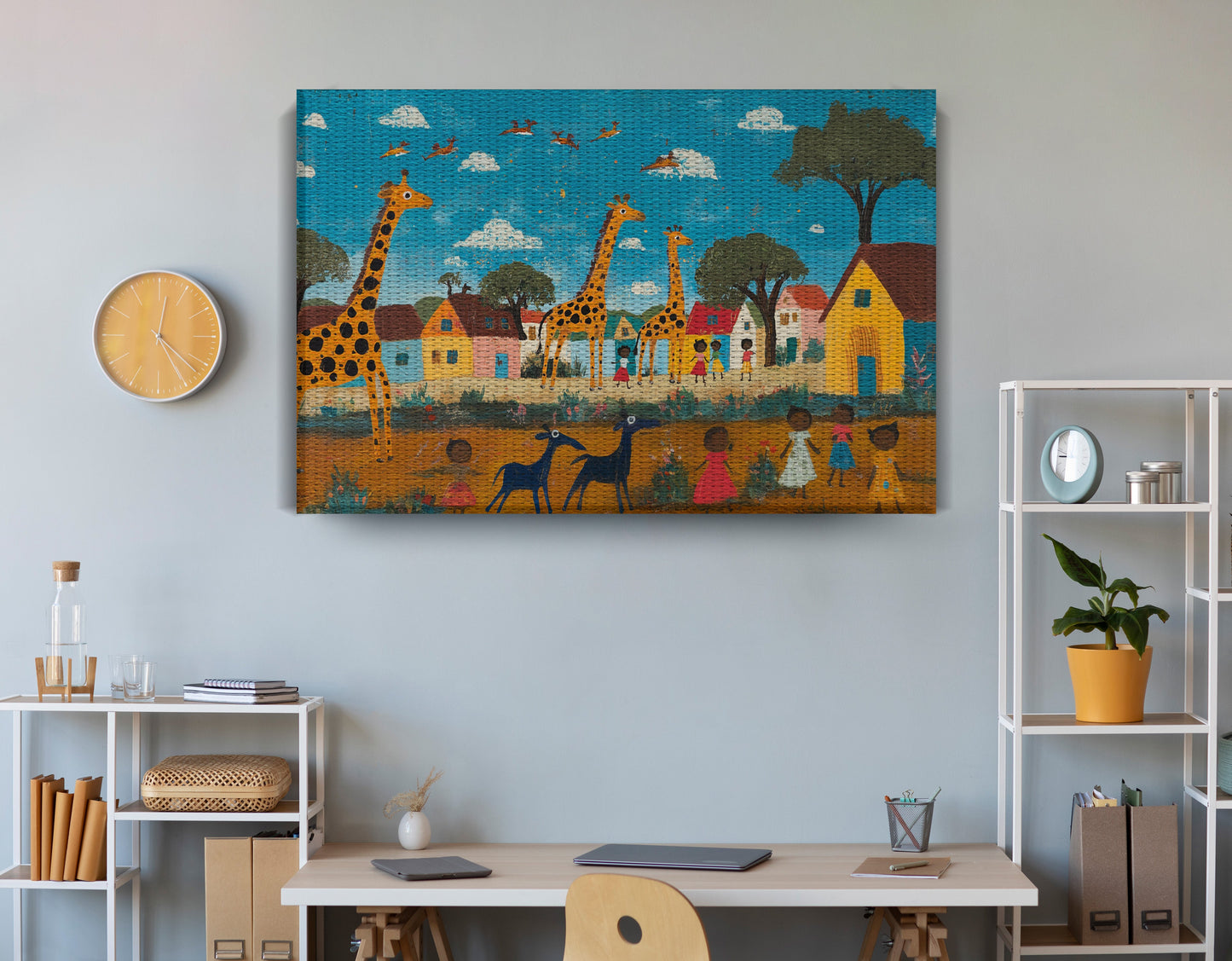 Giraffe Village Folk African American canvas print view 18