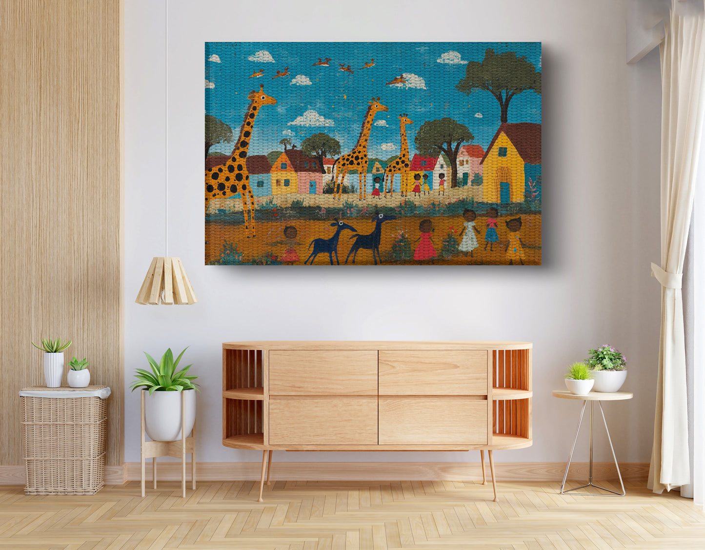 Giraffe Village Folk African American canvas print view 14