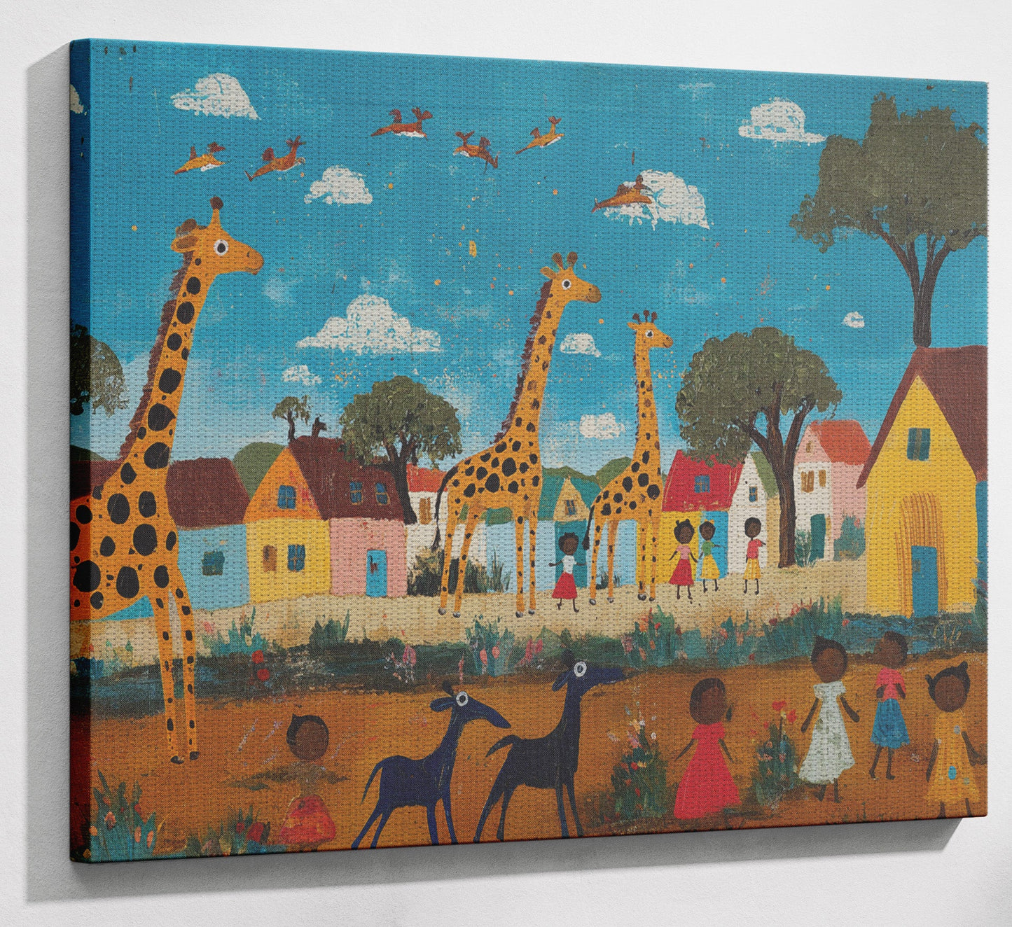 Giraffe Village Folk African American canvas print view 13