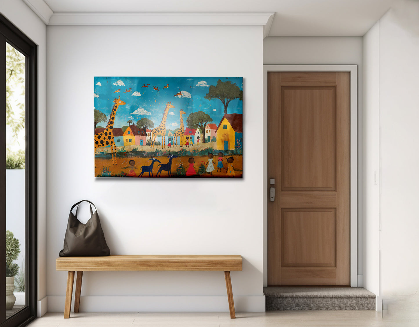 Giraffe Village Folk African American canvas print view 23