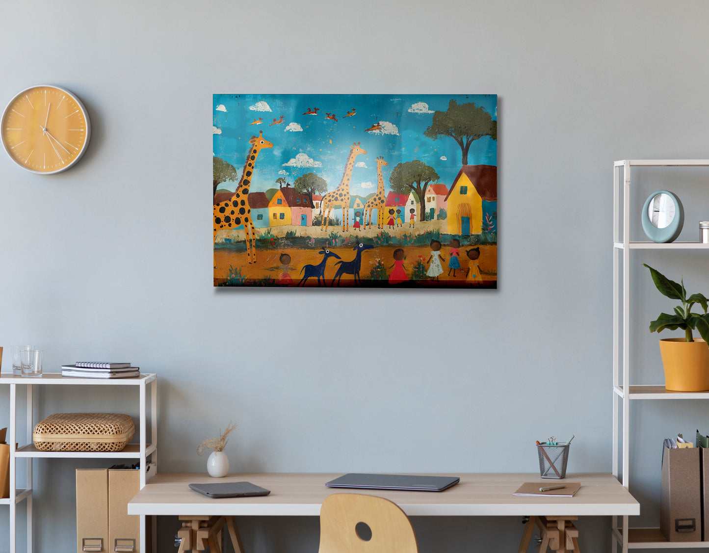 Giraffe Village Folk African American canvas print view 24