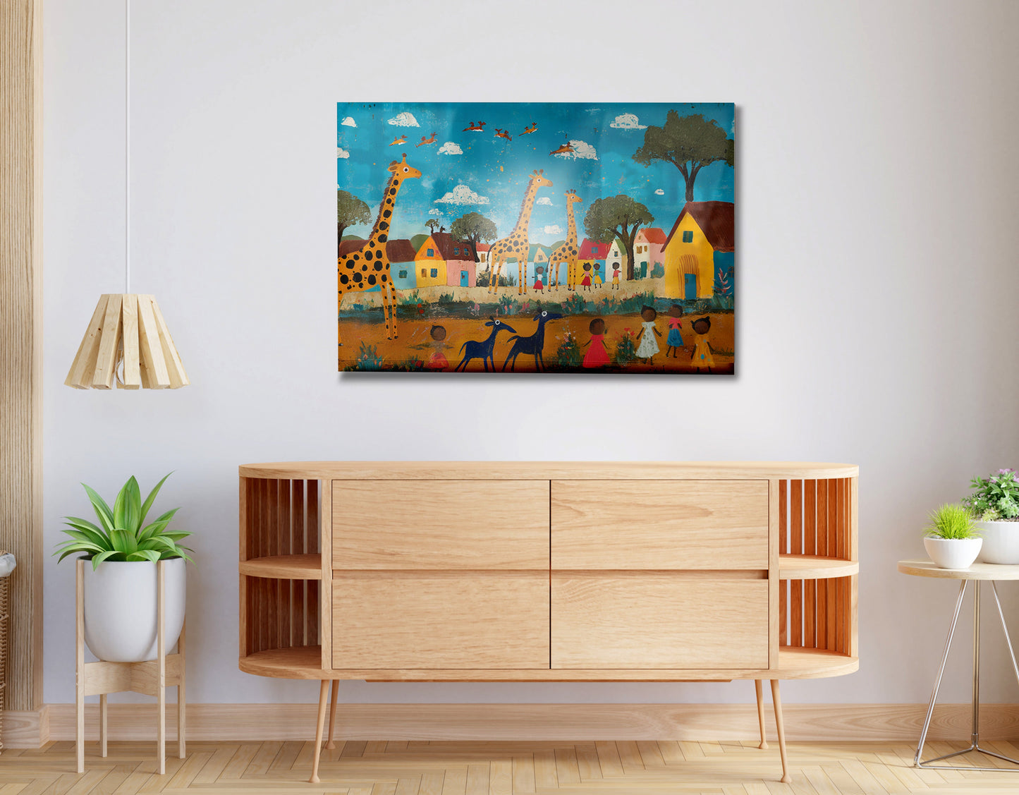 Giraffe Village Folk African American canvas print view 20