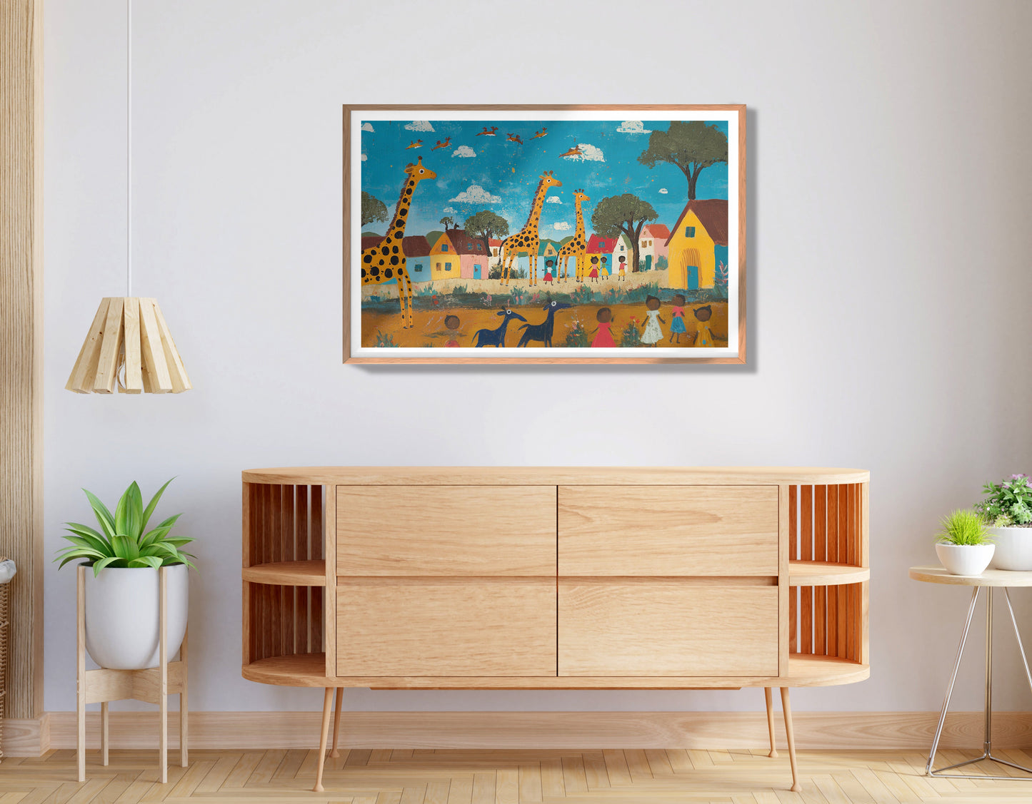 Giraffe Village Folk African American canvas print view 80