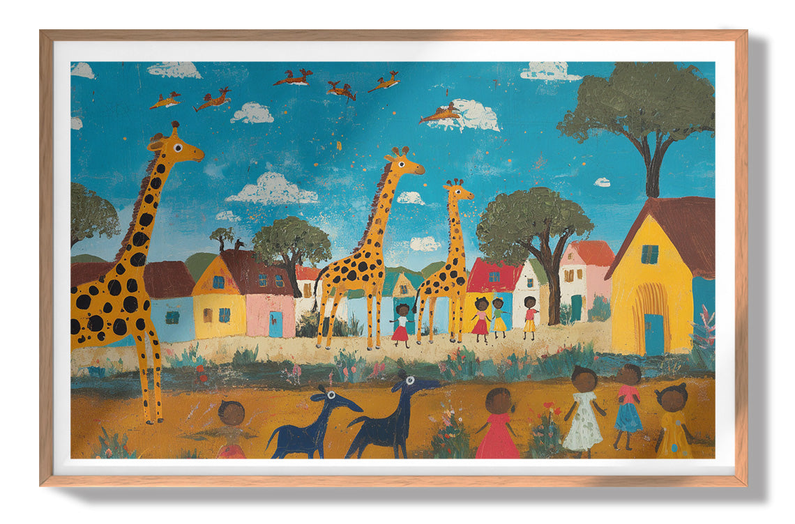 Giraffe Village Folk African American canvas print view 79