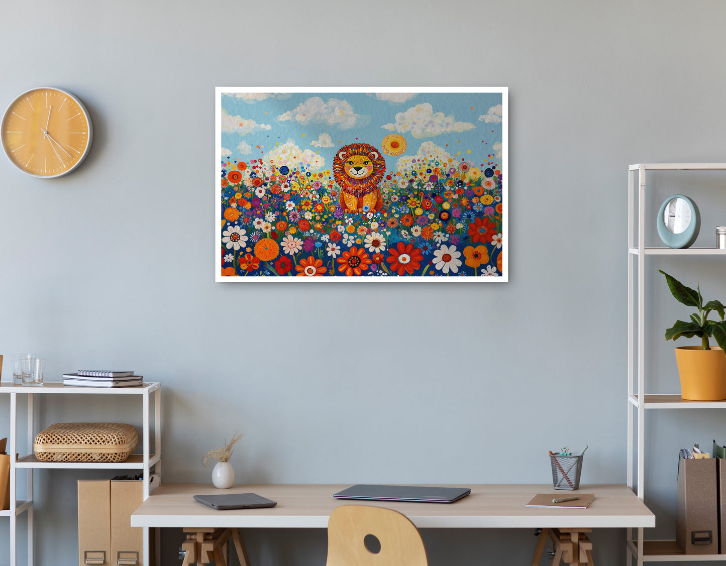 Lion in Wildflowers African American canvas print print view