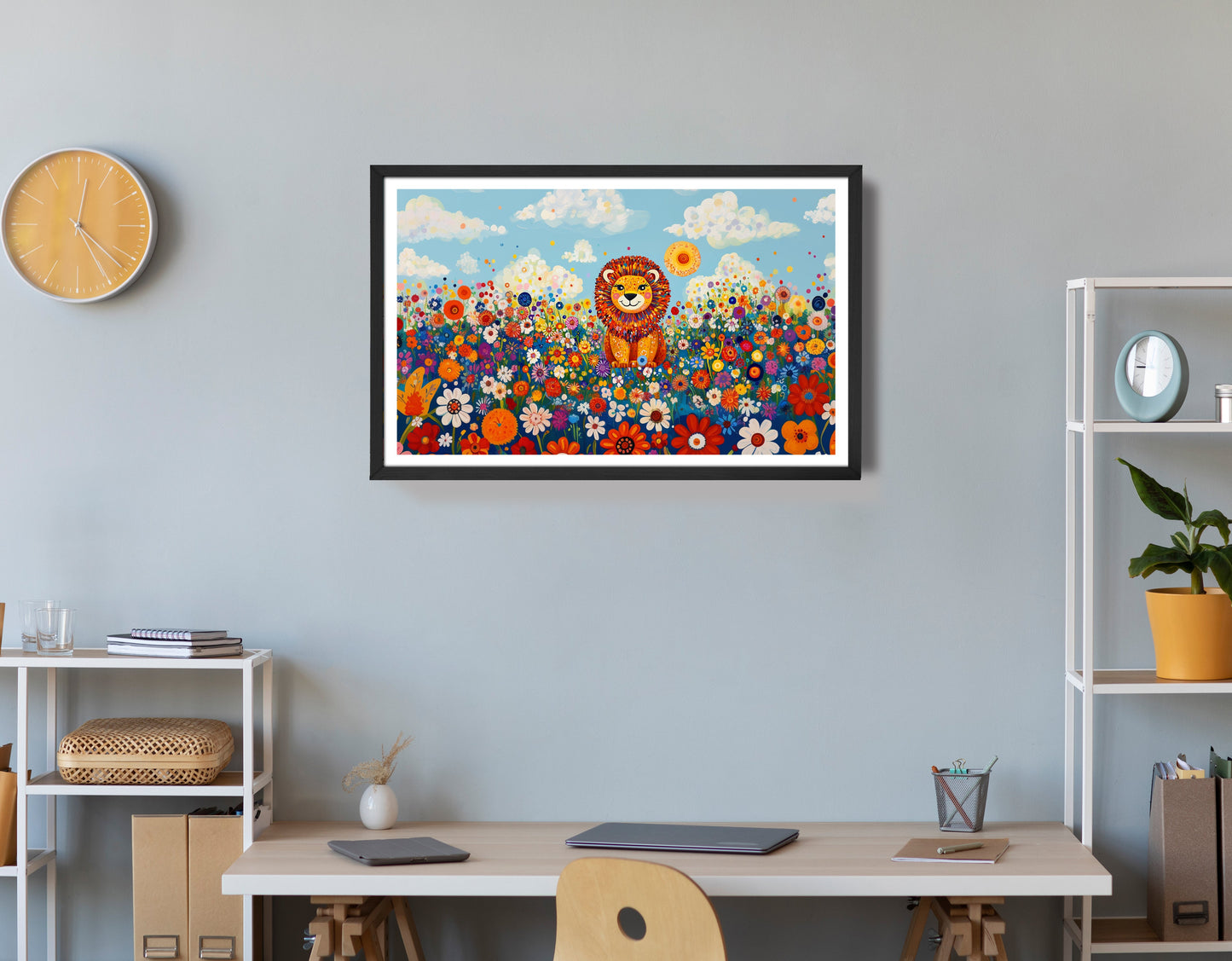 Lion in Wildflowers African American canvas print view 72