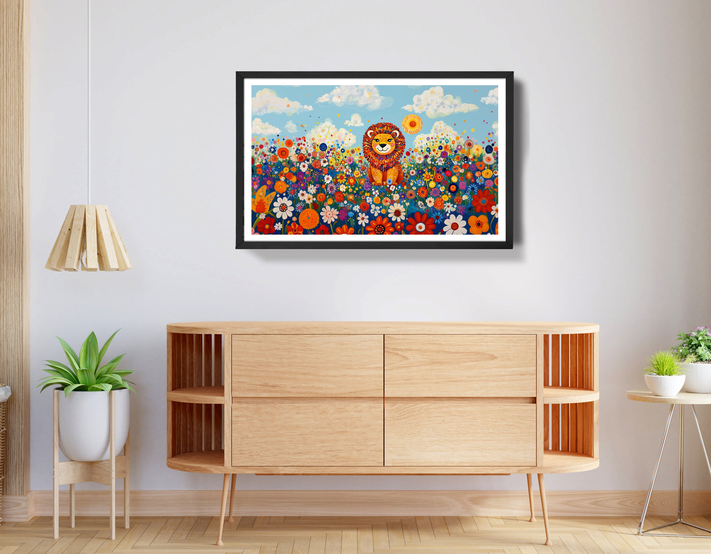 Lion in Wildflowers African American canvas print view 68