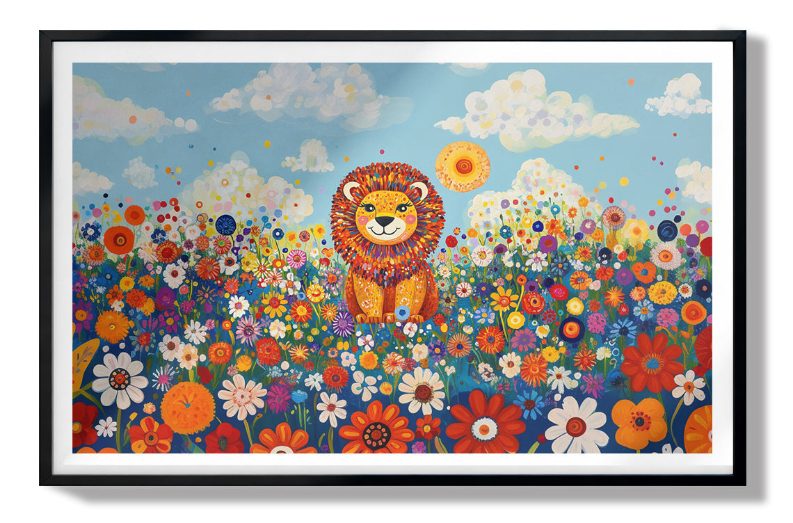 Lion in Wildflowers African American canvas print view 67