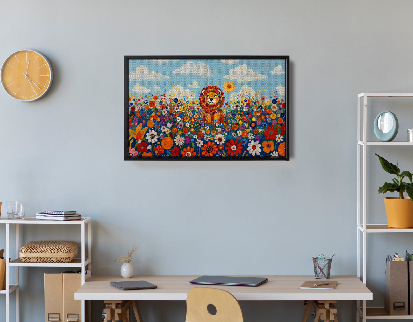Lion in Wildflowers African American canvas print view 30