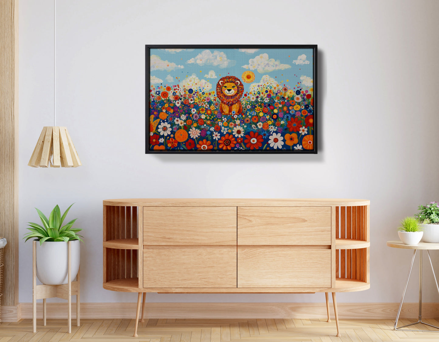 Lion in Wildflowers African American canvas print view 26