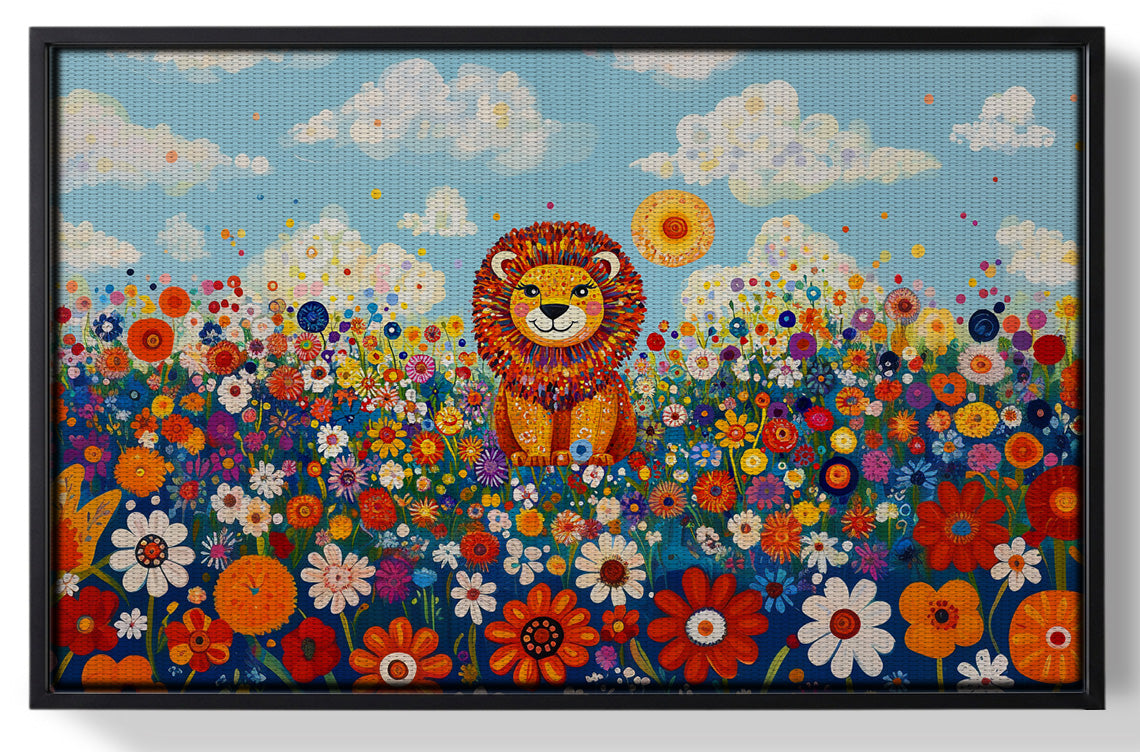 Framed Lion in Wildflowers African American canvas print for home decor